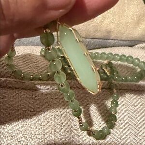 Jade Green Aventurine Bead necklace and Bracelet with Gold Tone Accent